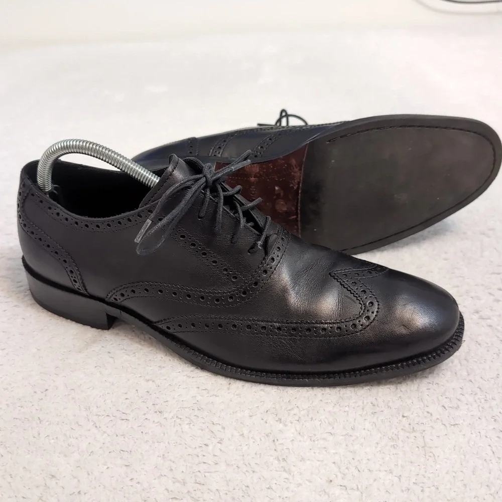 Cole Haan Black Leather Wingtip Oxford Casual Round Toe Shoe MEN'S 11M NEAR MINT